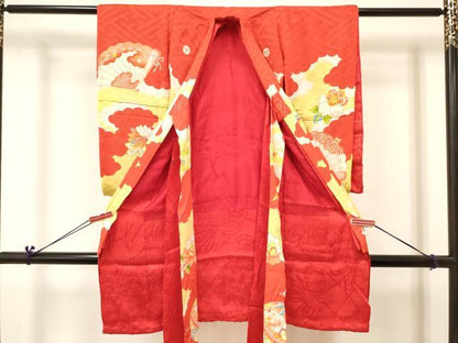 平和屋着物[]アンティーク　大正ロマン　お宮参り　女の子　祝着　産着　初着　のしめ　駒刺繍　折り鶴鞠花文　逸品　DABC5020ma