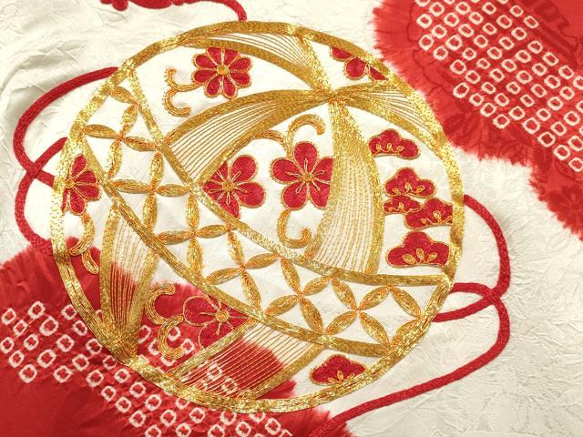 平和屋着物[]お宮参り　女の子　祝着　産着　初着　のしめ　駒刺繍　絞り　鞠花文　逸品　DABC5021ma