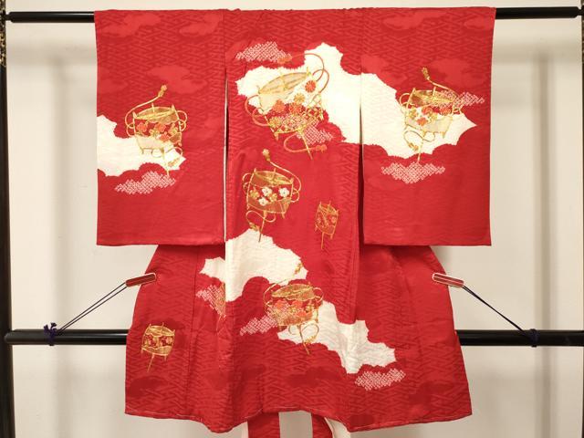 平和屋着物[]お宮参り　女の子　祝着　産着　初着　のしめ　駒刺繍　絞り　糸車花文　逸品　DABC5022ma