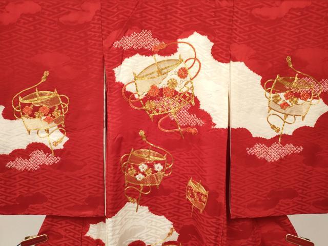 平和屋着物[]お宮参り　女の子　祝着　産着　初着　のしめ　駒刺繍　絞り　糸車花文　逸品　DABC5022ma
