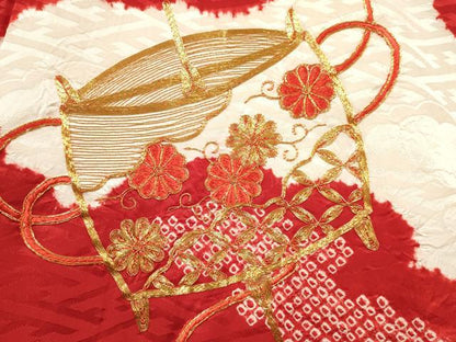 平和屋着物[]お宮参り　女の子　祝着　産着　初着　のしめ　駒刺繍　絞り　糸車花文　逸品　DABC5022ma