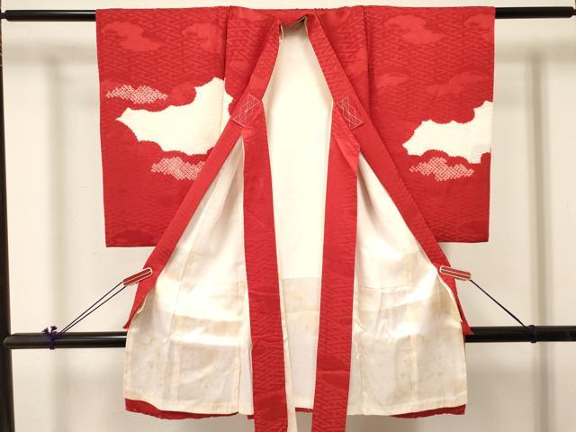 平和屋着物[]お宮参り　女の子　祝着　産着　初着　のしめ　駒刺繍　絞り　糸車花文　逸品　DABC5022ma