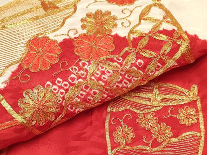 平和屋着物[]お宮参り　女の子　祝着　産着　初着　のしめ　駒刺繍　絞り　糸車花文　逸品　DABC5022ma