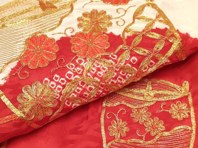 平和屋着物[]お宮参り　女の子　祝着　産着　初着　のしめ　駒刺繍　絞り　糸車花文　逸品　DABC5022ma