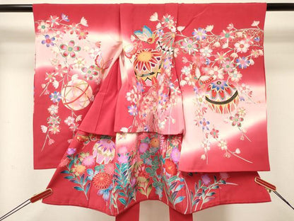 平和屋着物[]お宮参り　女の子　祝着　産着　初着　のしめ　鞠花蝶文　暈し染め　金彩　逸品　DABC5024ma