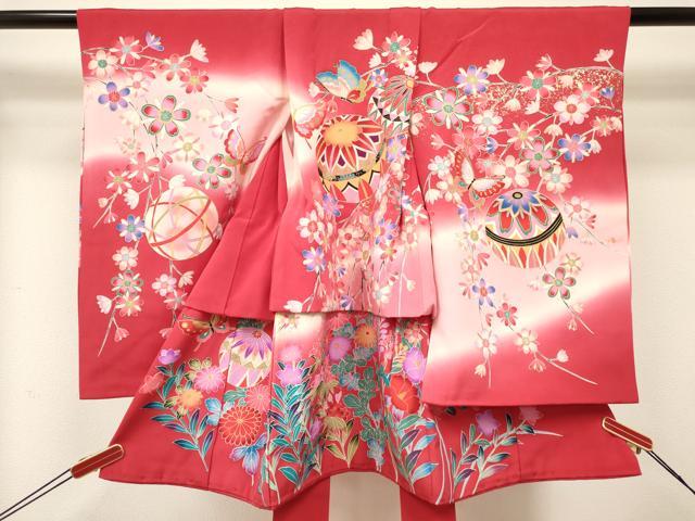 平和屋着物[]お宮参り　女の子　祝着　産着　初着　のしめ　鞠花蝶文　暈し染め　金彩　逸品　DABC5024ma