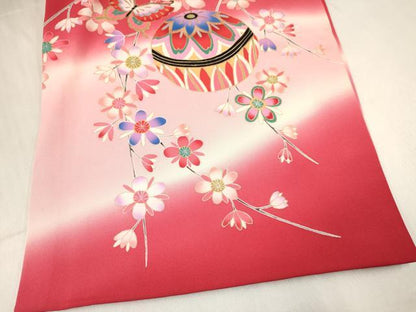 平和屋着物[]お宮参り　女の子　祝着　産着　初着　のしめ　鞠花蝶文　暈し染め　金彩　逸品　DABC5024ma