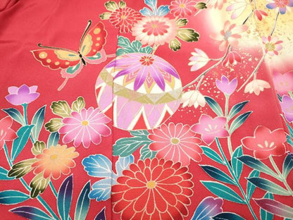 平和屋着物[]お宮参り　女の子　祝着　産着　初着　のしめ　鞠花蝶文　暈し染め　金彩　逸品　DABC5024ma