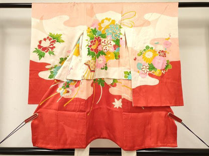 平和屋着物[]お宮参り　女の子　祝着　産着　初着　のしめ　駒刺繍　草花文　金銀彩　逸品　DABC5025ma