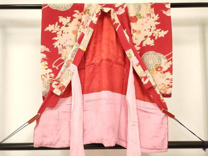 平和屋着物[]アンティーク　大正ロマン　お宮参り　女の子　祝着　産着　初着　のしめ　花車　逸品　DABC5026ma
