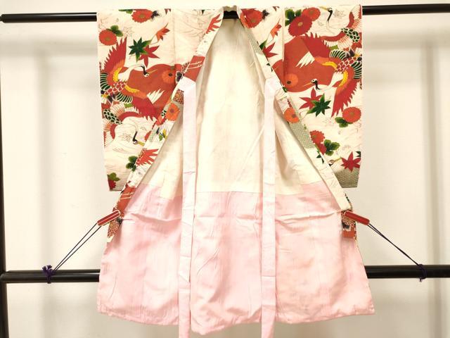 平和屋着物[]アンティーク　大正ロマン　お宮参り　女の子　祝着　産着　初着　のしめ　飛鶴花文　金彩　逸品　DABC5027ma