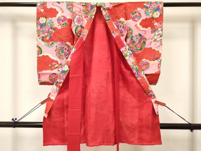 平和屋着物[]アンティーク　大正ロマン　お宮参り　女の子　祝着　産着　初着　のしめ　御所車花鳥文　逸品　DABC5028ma