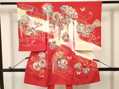 平和屋着物[]お宮参り　女の子　祝着　産着　初着　のしめ　鳳凰鼓花蝶文　暈し染め　金彩　逸品　DABC5030ma