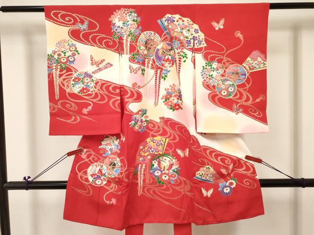 平和屋着物[]お宮参り　女の子　祝着　産着　初着　のしめ　鳳凰鼓花蝶文　暈し染め　金彩　逸品　DABC5030ma