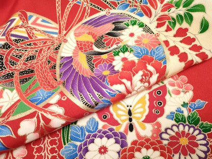 平和屋着物[]お宮参り　女の子　祝着　産着　初着　のしめ　鳳凰鼓花蝶文　暈し染め　金彩　逸品　DABC5030ma
