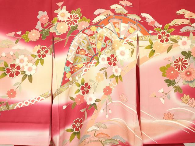 平和屋着物[]お宮参り　女の子　祝着　産着　初着　のしめ　片輪車花文　暈し染め　金銀彩　逸品　DABC5034ma