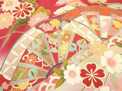 平和屋着物[]お宮参り　女の子　祝着　産着　初着　のしめ　片輪車花文　暈し染め　金銀彩　逸品　DABC5034ma