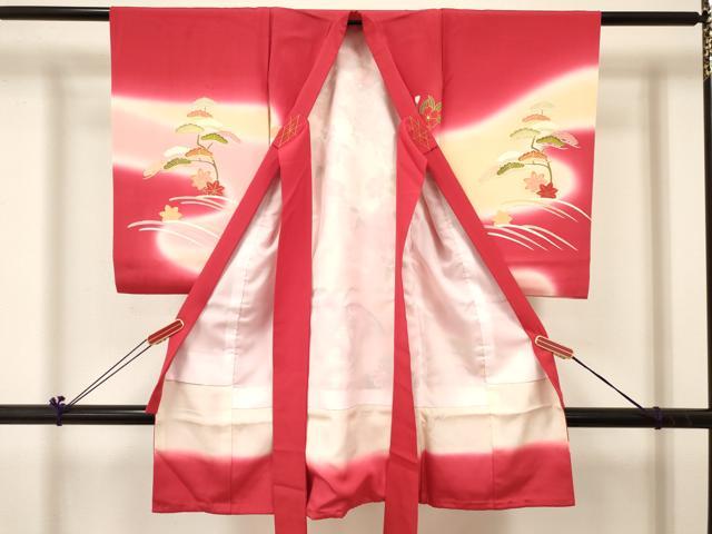 平和屋着物[]お宮参り　女の子　祝着　産着　初着　のしめ　片輪車花文　暈し染め　金銀彩　逸品　DABC5034ma
