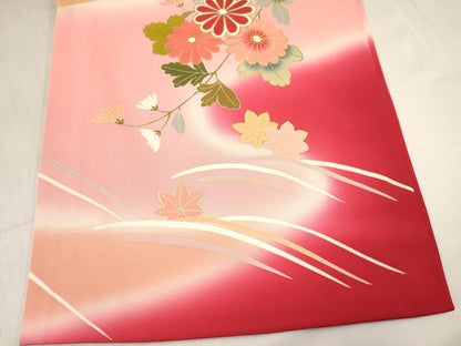 平和屋着物[]お宮参り　女の子　祝着　産着　初着　のしめ　片輪車花文　暈し染め　金銀彩　逸品　DABC5034ma