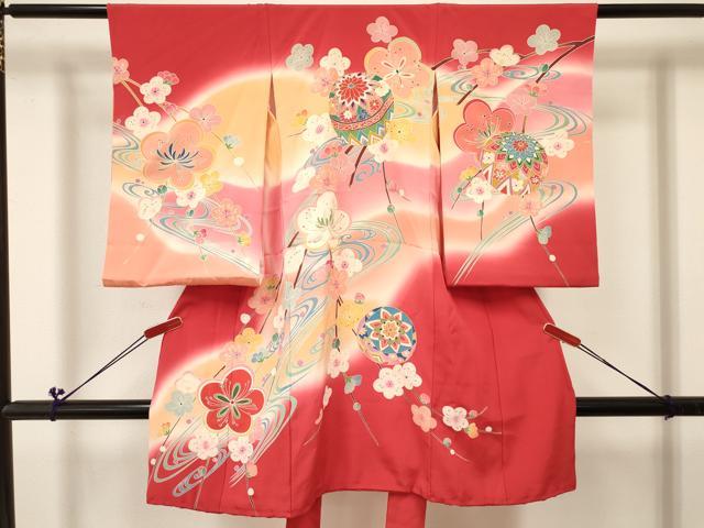 平和屋着物[]お宮参り　女の子　祝着　産着　初着　のしめ　鞠花文　暈し染め　金彩　逸品　DABC5035ma