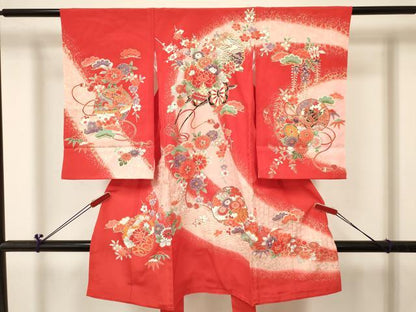 平和屋着物[]お宮参り　女の子　祝着　産着　初着　のしめ　雪輪花車文　暈し染め　逸品　DABC5037ma