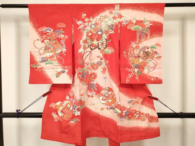 平和屋着物[]お宮参り　女の子　祝着　産着　初着　のしめ　雪輪花車文　暈し染め　逸品　DABC5037ma