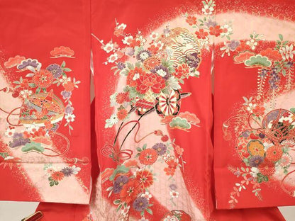 平和屋着物[]お宮参り　女の子　祝着　産着　初着　のしめ　雪輪花車文　暈し染め　逸品　DABC5037ma