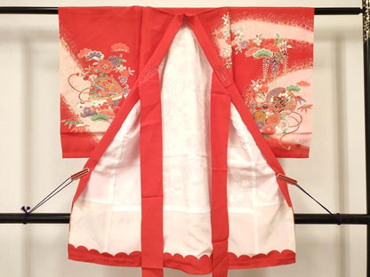平和屋着物[]お宮参り　女の子　祝着　産着　初着　のしめ　雪輪花車文　暈し染め　逸品　DABC5037ma