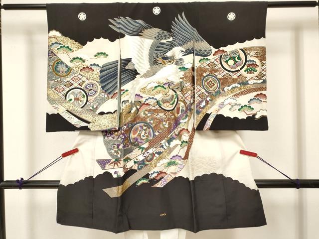 平和屋着物[]お宮参り　男の子　祝着　産着　初着　のしめ　鷹　鷲　熨斗吉祥文　金彩　逸品　DABC5041ma