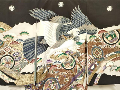 平和屋着物[]お宮参り　男の子　祝着　産着　初着　のしめ　鷹　鷲　熨斗吉祥文　金彩　逸品　DABC5041ma