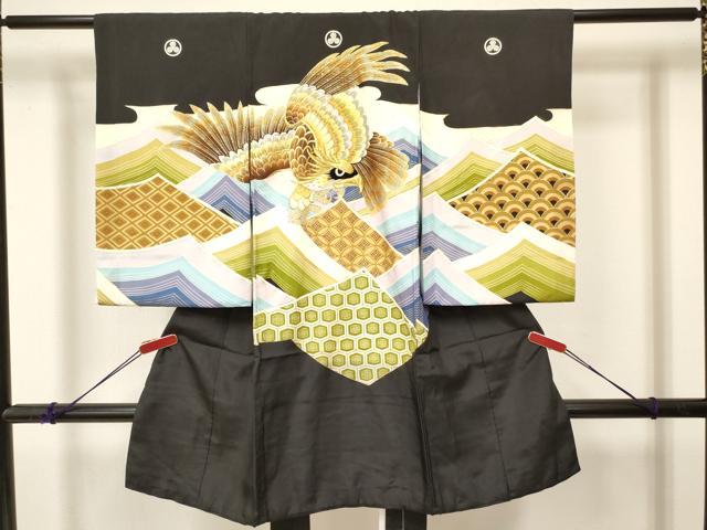 平和屋着物[]お宮参り　男の子　祝着　産着　初着　のしめ　刺繍　鷹　鷲　七宝亀甲花文　金彩　逸品　DABC5042ma