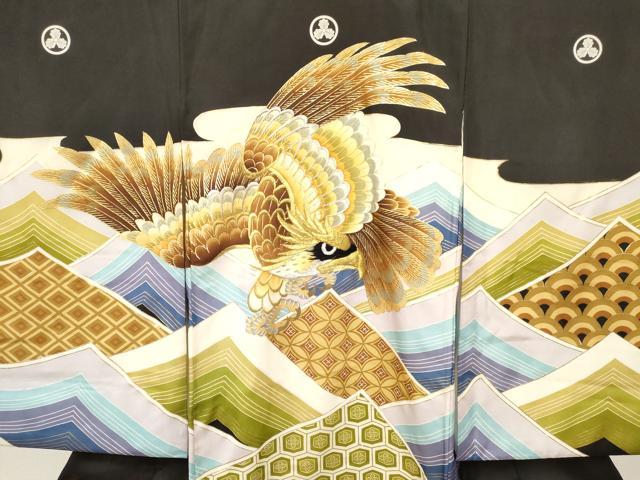 平和屋着物[]お宮参り　男の子　祝着　産着　初着　のしめ　刺繍　鷹　鷲　七宝亀甲花文　金彩　逸品　DABC5042ma