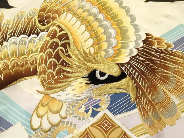 平和屋着物[]お宮参り　男の子　祝着　産着　初着　のしめ　刺繍　鷹　鷲　七宝亀甲花文　金彩　逸品　DABC5042ma