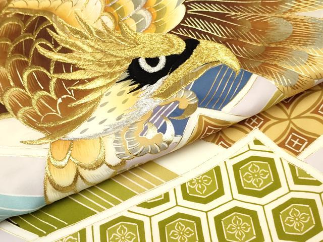 平和屋着物[]お宮参り　男の子　祝着　産着　初着　のしめ　刺繍　鷹　鷲　七宝亀甲花文　金彩　逸品　DABC5042ma