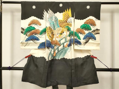 平和屋着物[]お宮参り　男の子　祝着　産着　初着　のしめ　刺繍　鷹　鷲　渡橋松文　暈し染め　金彩　逸品　DABC5043ma