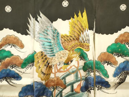 平和屋着物[]お宮参り　男の子　祝着　産着　初着　のしめ　刺繍　鷹　鷲　渡橋松文　暈し染め　金彩　逸品　DABC5043ma
