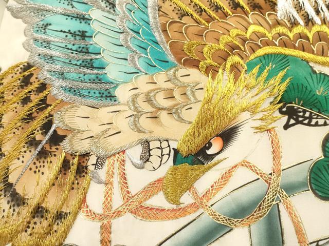 平和屋着物[]お宮参り　男の子　祝着　産着　初着　のしめ　刺繍　鷹　鷲　渡橋松文　暈し染め　金彩　逸品　DABC5043ma