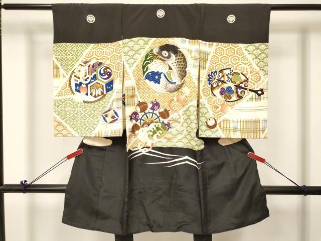 平和屋着物[]お宮参り　男の子　祝着　産着　初着　のしめ　刺繍　鯉　立波花文　金彩　逸品　DABC5044ma