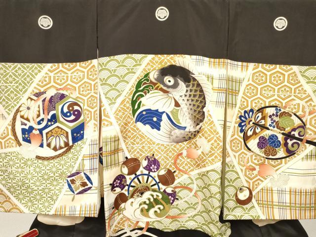 平和屋着物[]お宮参り　男の子　祝着　産着　初着　のしめ　刺繍　鯉　立波花文　金彩　逸品　DABC5044ma