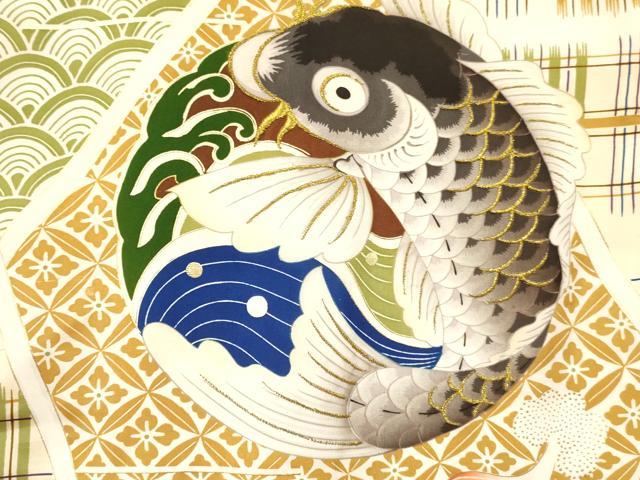 平和屋着物[]お宮参り　男の子　祝着　産着　初着　のしめ　刺繍　鯉　立波花文　金彩　逸品　DABC5044ma