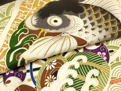 平和屋着物[]お宮参り　男の子　祝着　産着　初着　のしめ　刺繍　鯉　立波花文　金彩　逸品　DABC5044ma