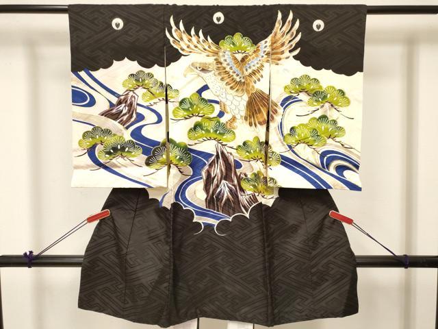 平和屋着物[]お宮参り　男の子　祝着　産着　初着　のしめ　刺繍　鷹　鷲　流水松文　金彩　逸品　DABC5045ma