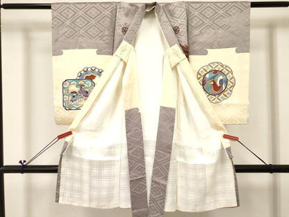 平和屋着物[]お宮参り　男の子　祝着　産着　初着　のしめ　駒刺繍　鷹　鷲　立波風景絵皿文　逸品　DABC5046ma