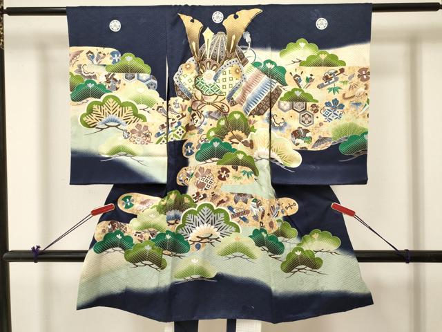 平和屋着物[]お宮参り　男の子　祝着　産着　初着　のしめ　兜　宝尽くし松文　暈し染め　金彩　逸品　DABC5047ma