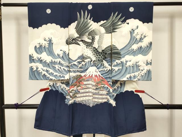 平和屋着物[]お宮参り　男の子　祝着　産着　初着　のしめ　鷹　鷲　立波風景松文　金彩　逸品　DABC5048ma