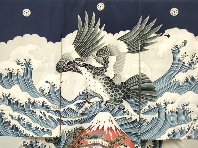 平和屋着物[]お宮参り　男の子　祝着　産着　初着　のしめ　鷹　鷲　立波風景松文　金彩　逸品　DABC5048ma
