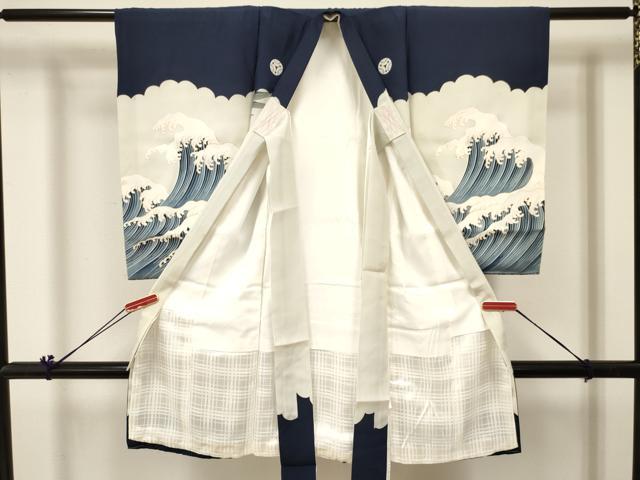 平和屋着物[]お宮参り　男の子　祝着　産着　初着　のしめ　鷹　鷲　立波風景松文　金彩　逸品　DABC5048ma