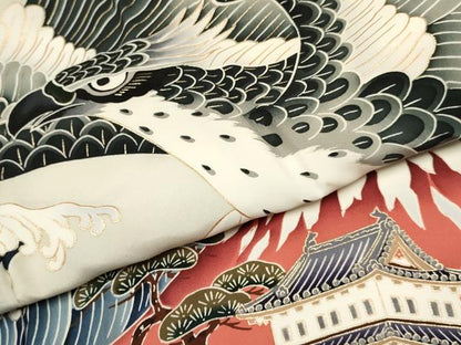 平和屋着物[]お宮参り　男の子　祝着　産着　初着　のしめ　鷹　鷲　立波風景松文　金彩　逸品　DABC5048ma