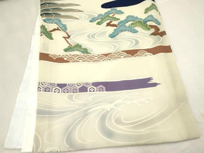 平和屋着物[]お宮参り　男の子　祝着　産着　初着　のしめ　鷹　鷲　鯉　立波絵巻花松文　暈し染め　金銀彩　逸品　DABC5049ma