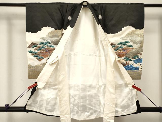 平和屋着物[]お宮参り　男の子　祝着　産着　初着　のしめ　鷹　鷲　扇面人物風景文　金彩　逸品　DABC5051ma